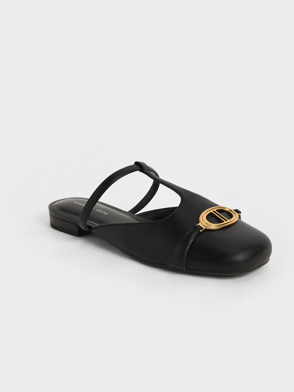 Metallic Accent Cut-Out Flat Mules, Black, hi-res