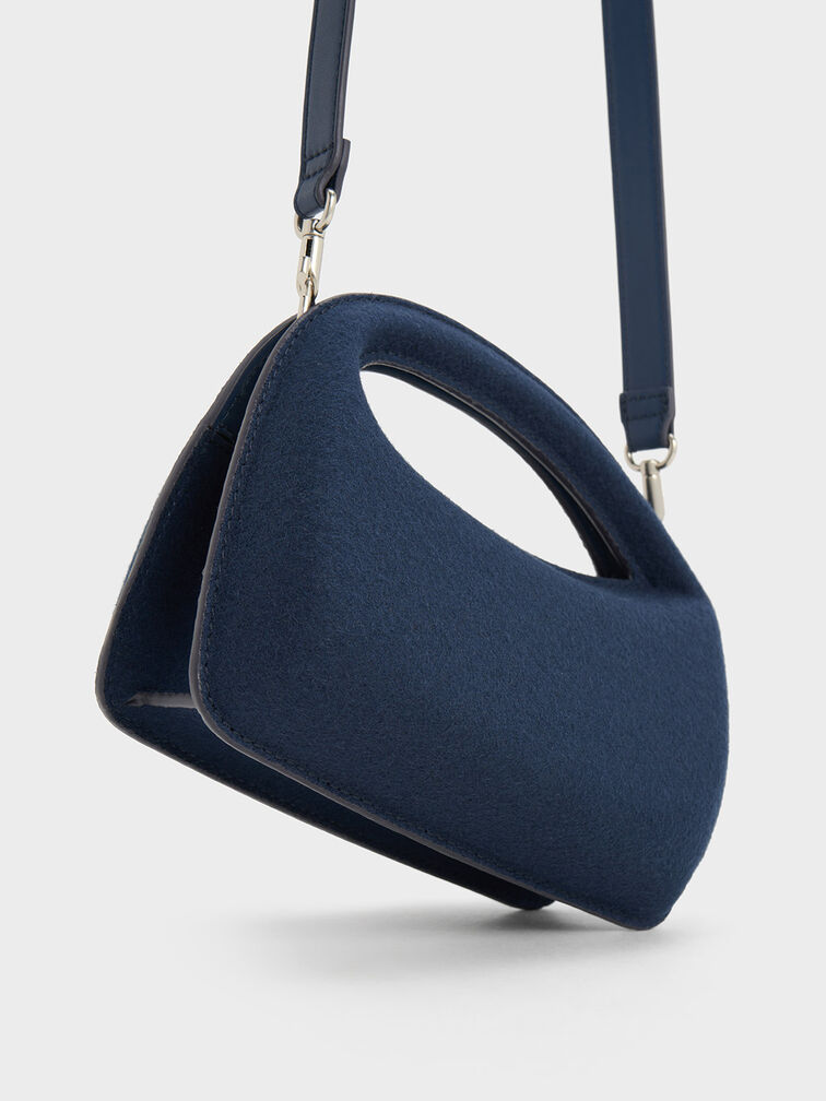 Mini Cocoon Textured Top Handle Bag, Navy, hi-res