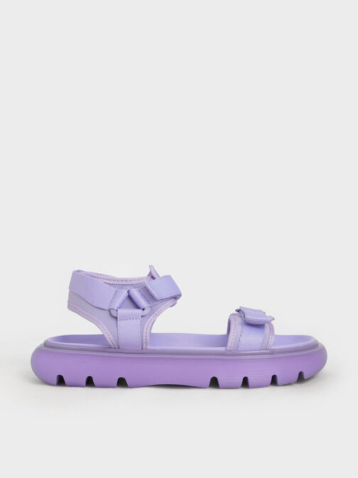 Recycled Polyester Velcro-Strap Sports Sandals, Lilac, hi-res