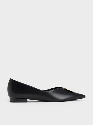 Geometric Accent Ballerinas, Black, hi-res