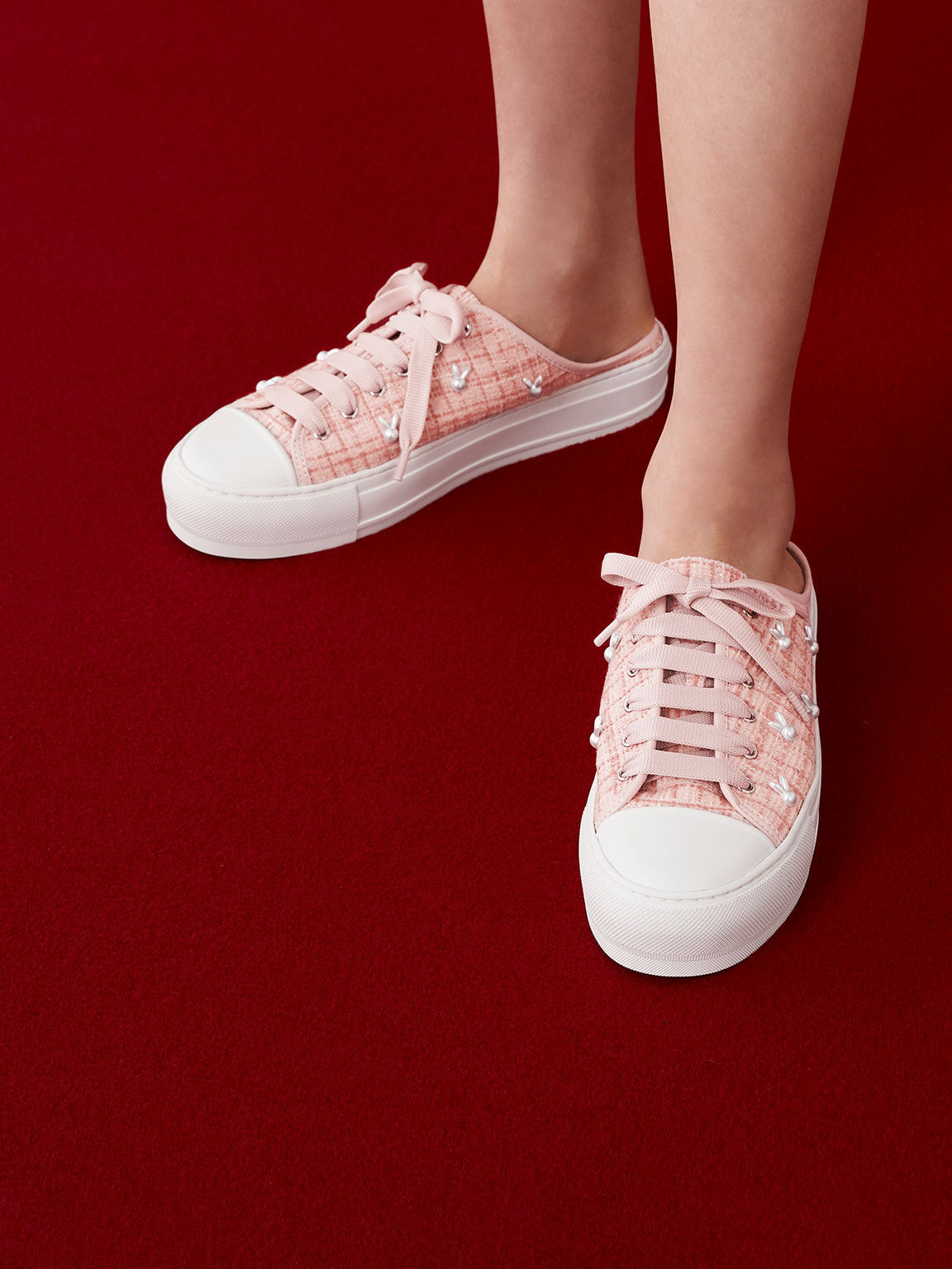 Bunny Tweed Slip-On Sneakers, Pink, hi-res