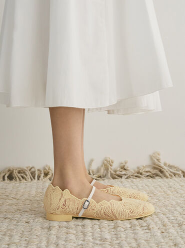 Meja Crochet Floral Mary Jane Flats, Yellow, hi-res