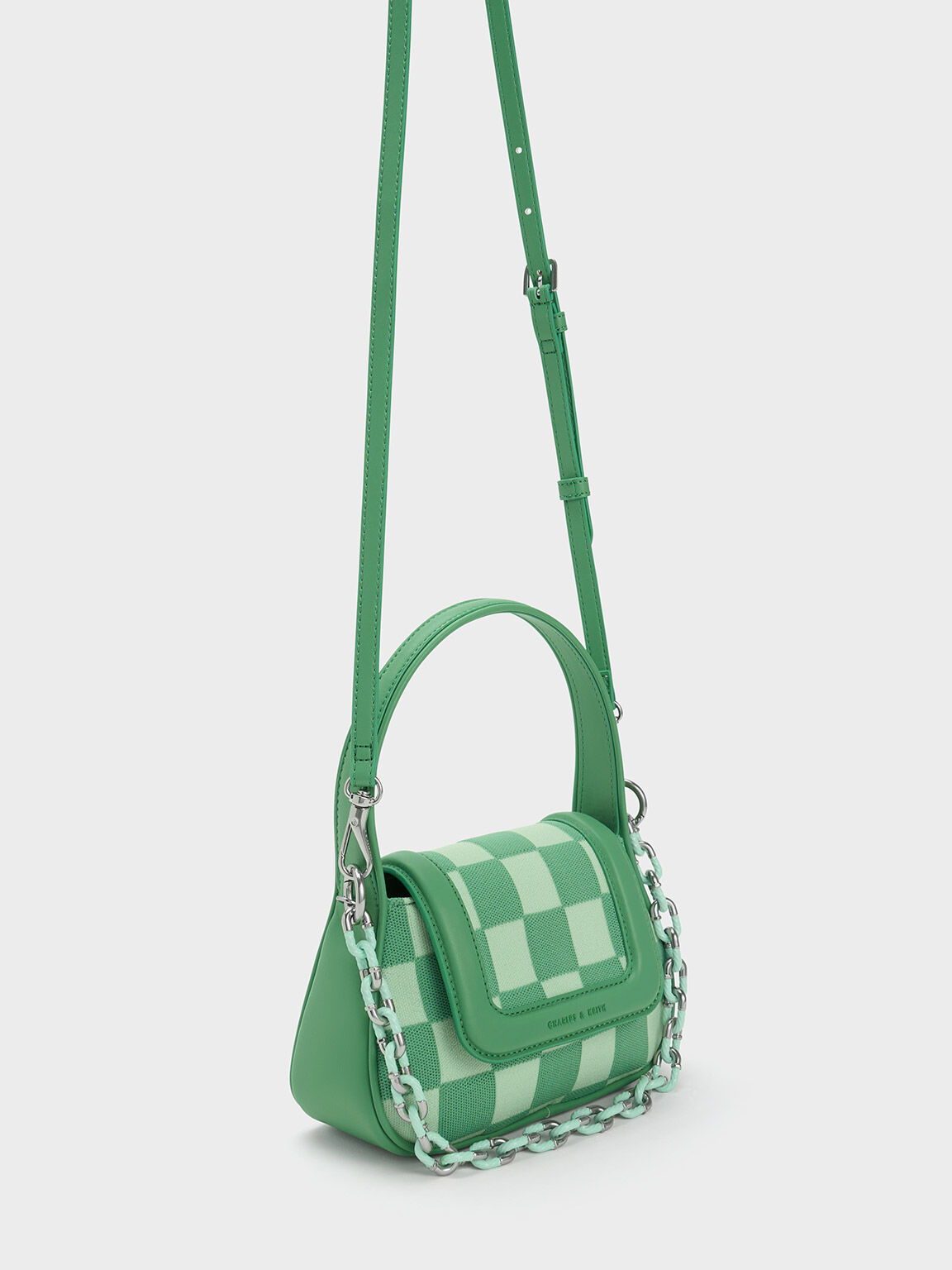 Shiloh Checkerboard Top Handle Bag, Green, hi-res