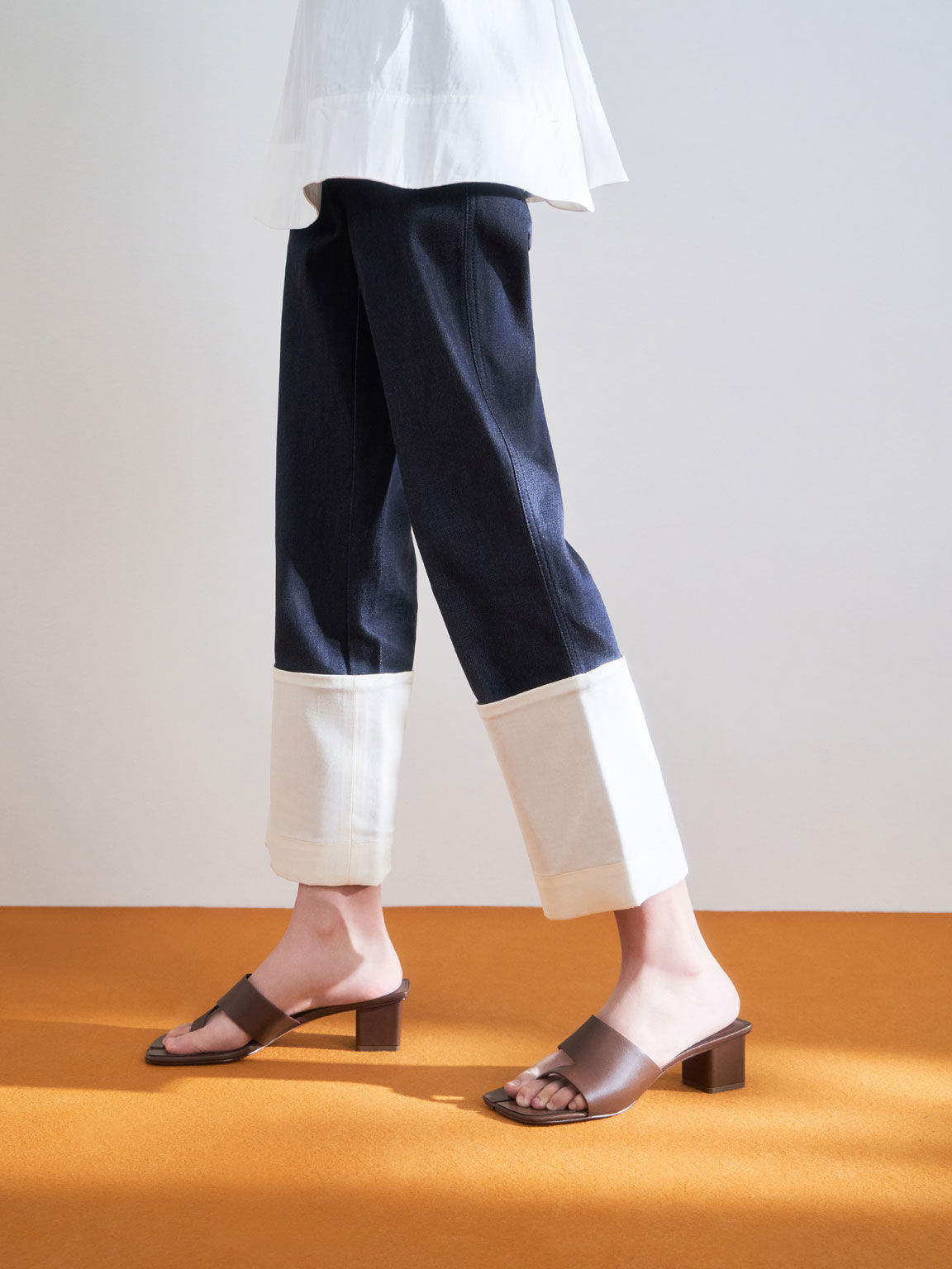 Cut-Out Thong Sandals, Brown, hi-res
