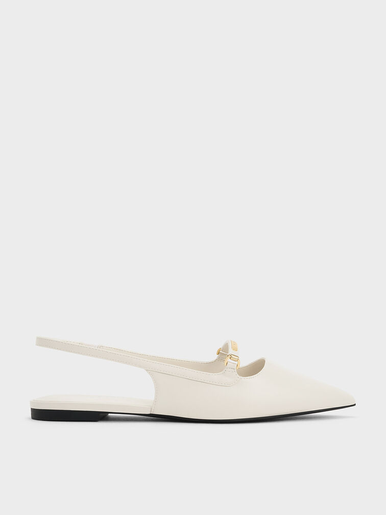 Metallic Bar Accent Slingback Flats, Cream, hi-res