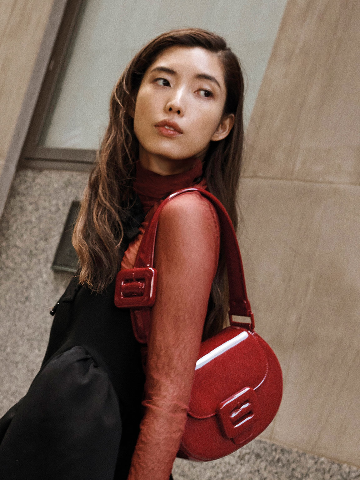 Lula Patent Buckled Bag, Red, hi-res