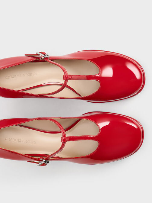 T字瑪莉珍粗跟鞋, 紅色, hi-res