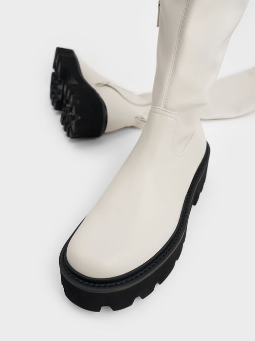 Chunky Platform Knee-High Boots, Chalk, hi-res