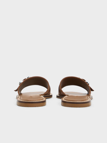 Anita Buckled Slide Sandals, Caramel, hi-res