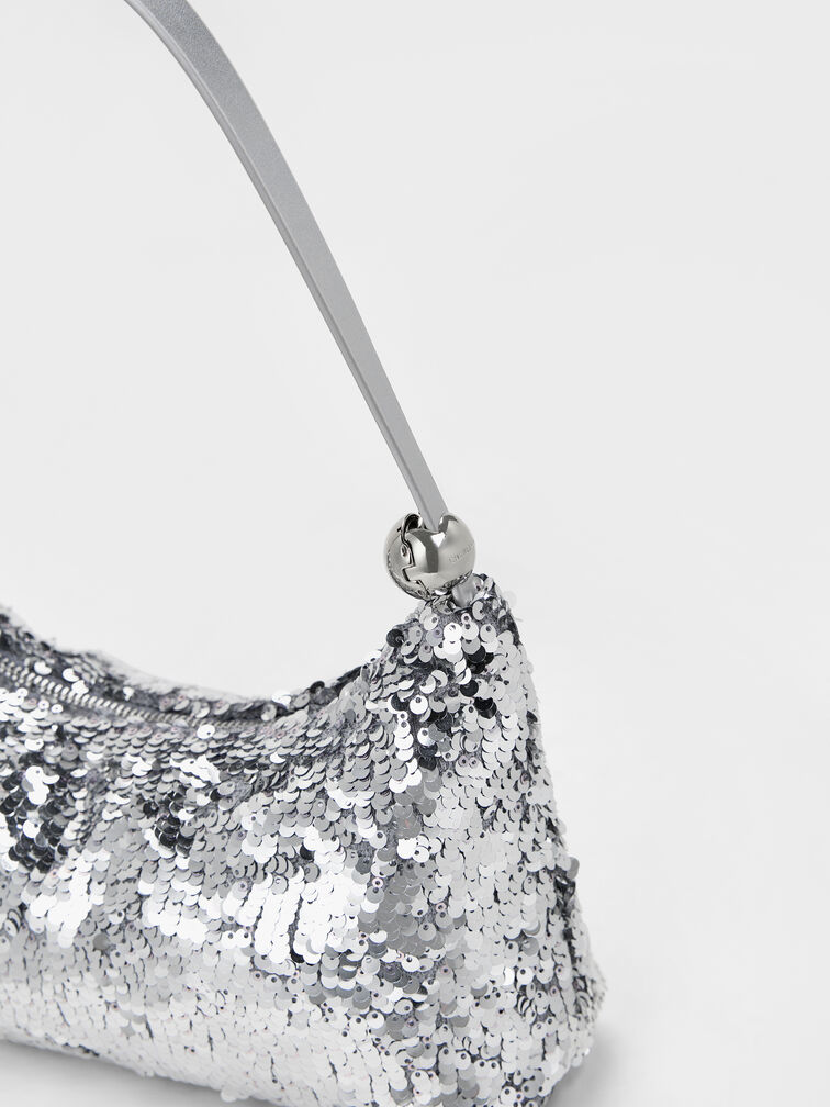 Jesmyn Sequinned Two-Way Bag, Silver, hi-res