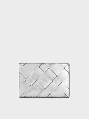 Ivette Metallic Woven Card Holder, Silver, hi-res