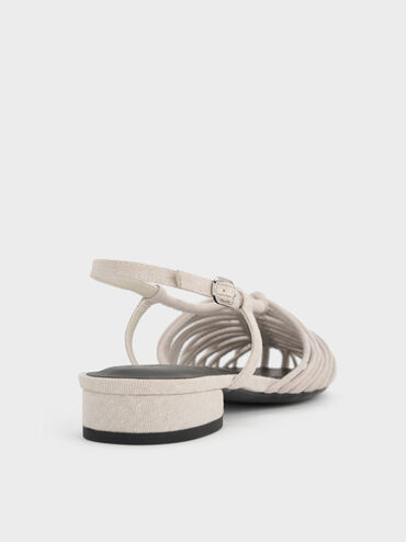 Linnea Linen Woven Slingback Caged Sandals, Chalk, hi-res