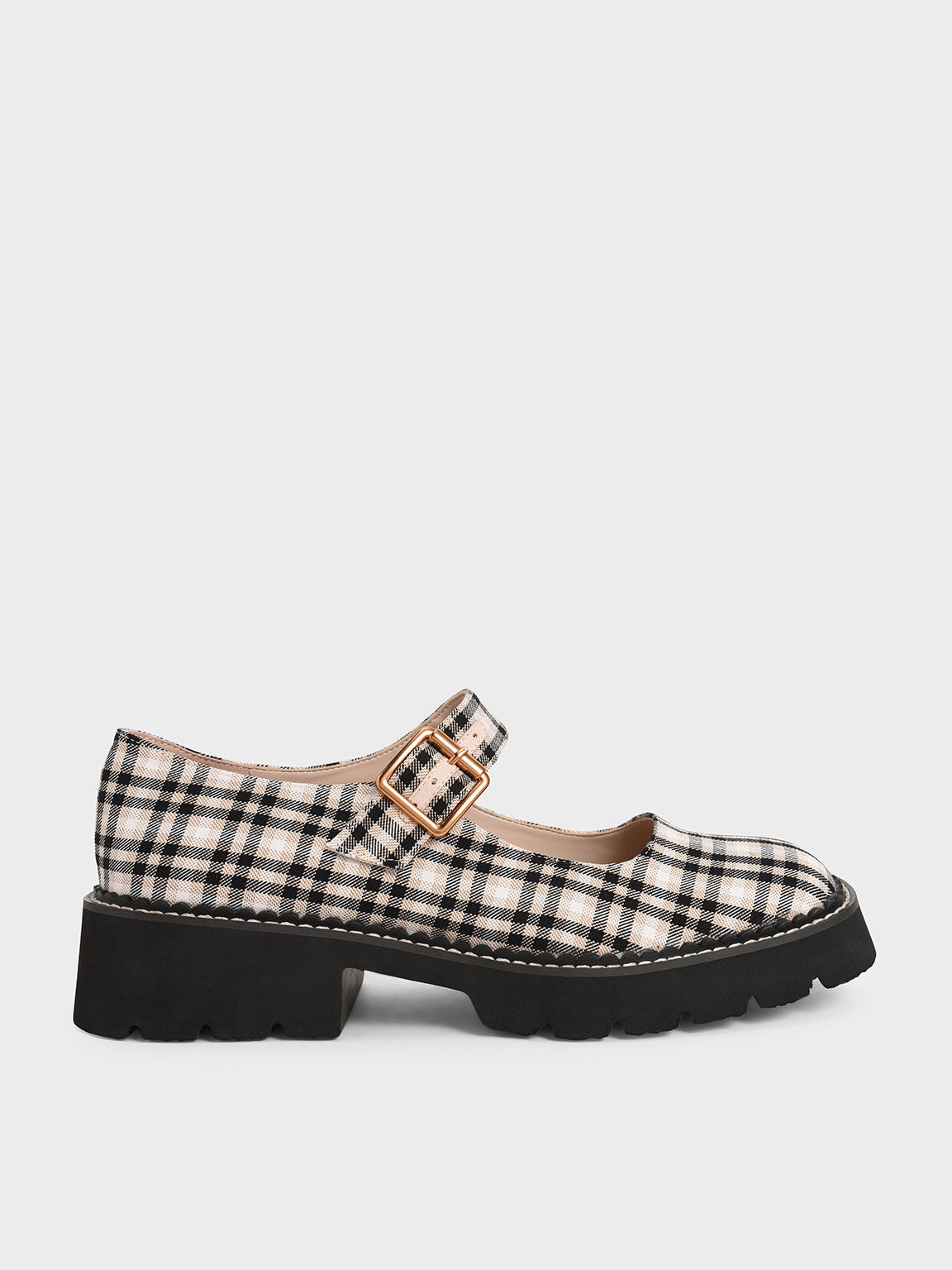 Metallic Buckle Check-Print Mary Janes, Multi, hi-res