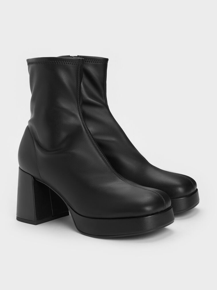 Platform Ankle Boots, Black, hi-res