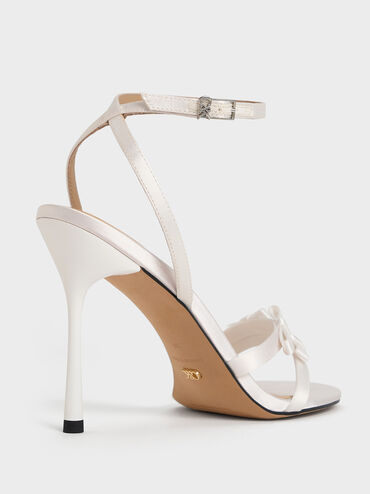 Jessy Recycled Polyester Bow Ankle-Strap Stiletto-Heel Sandals, White, hi-res