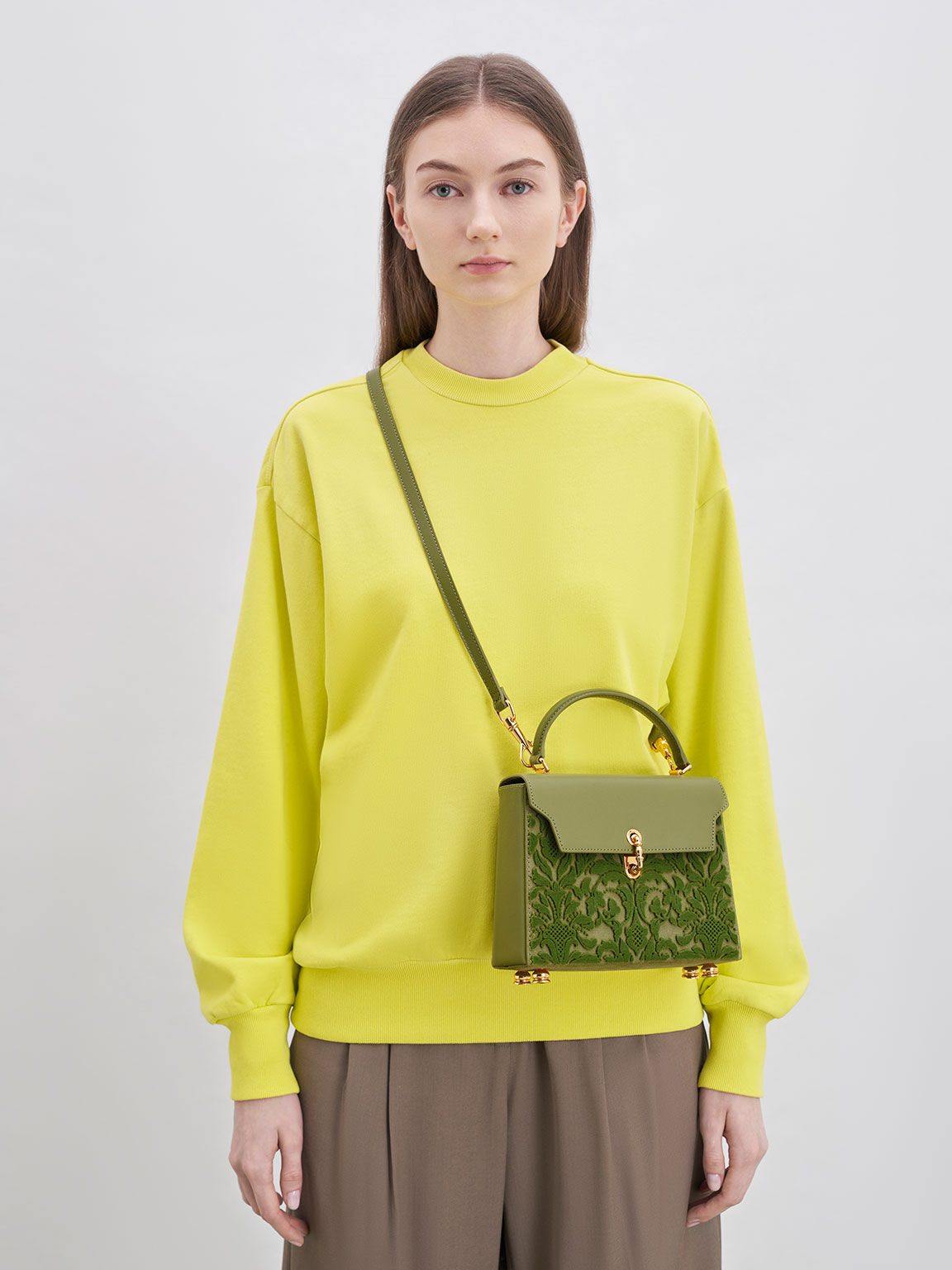 Marietta Floral Textured Trapeze Bag, Pistachio, hi-res