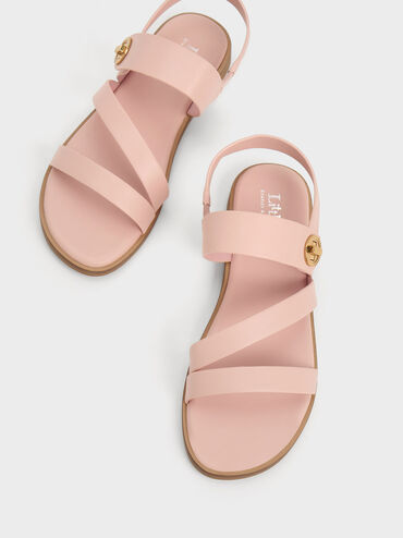 Yara Girls' Metallic Buckle Sandals, Light Pink, hi-res