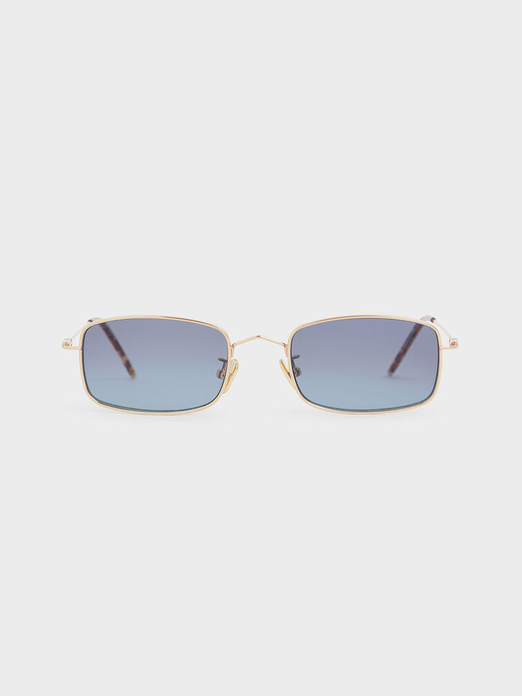 Rectangular Wireframe Sunglasses, Blue, hi-res