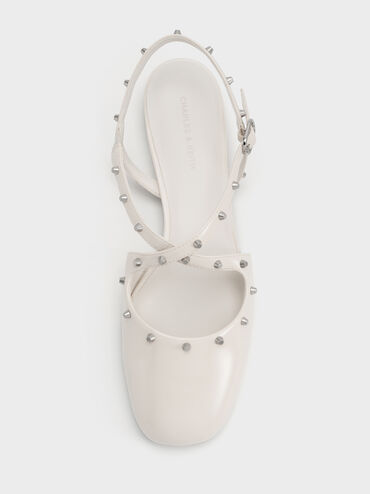 Studded Crossover Slingback Flats, Beige, hi-res