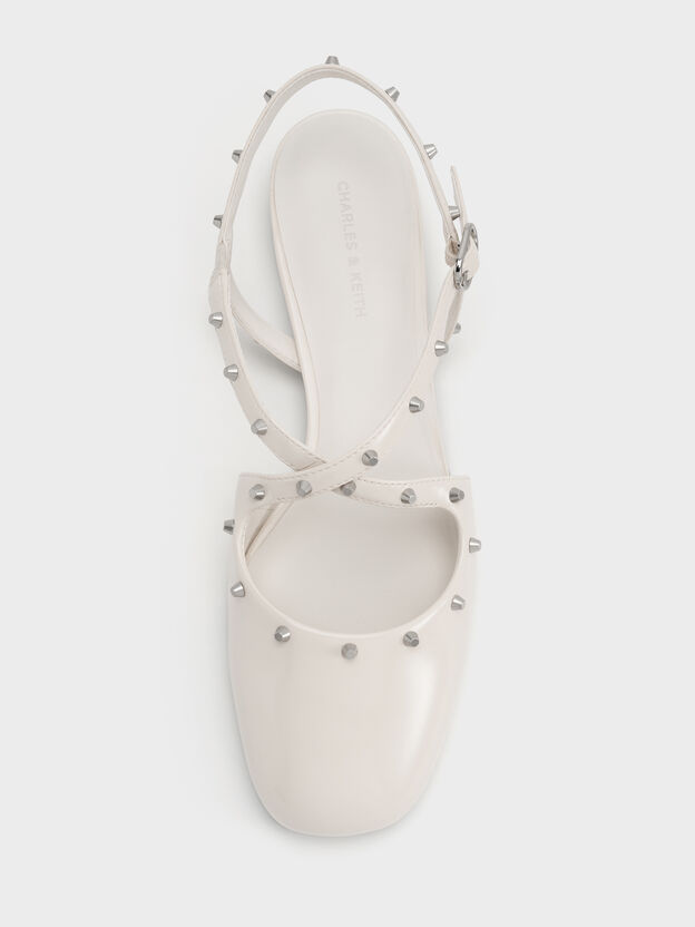 Studded Crossover Slingback Flats, Beige, hi-res