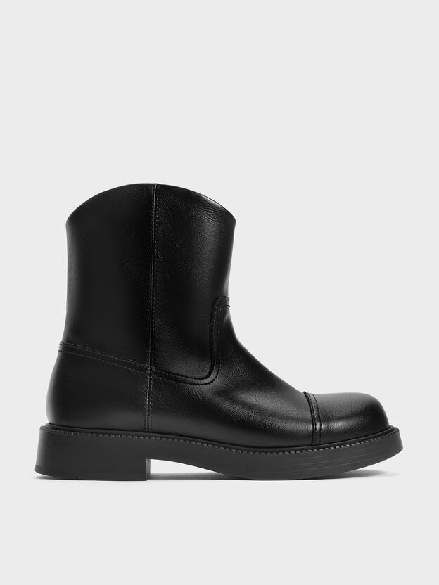 Girls' Stitch-Trim Ankle Boots, Black, hi-res