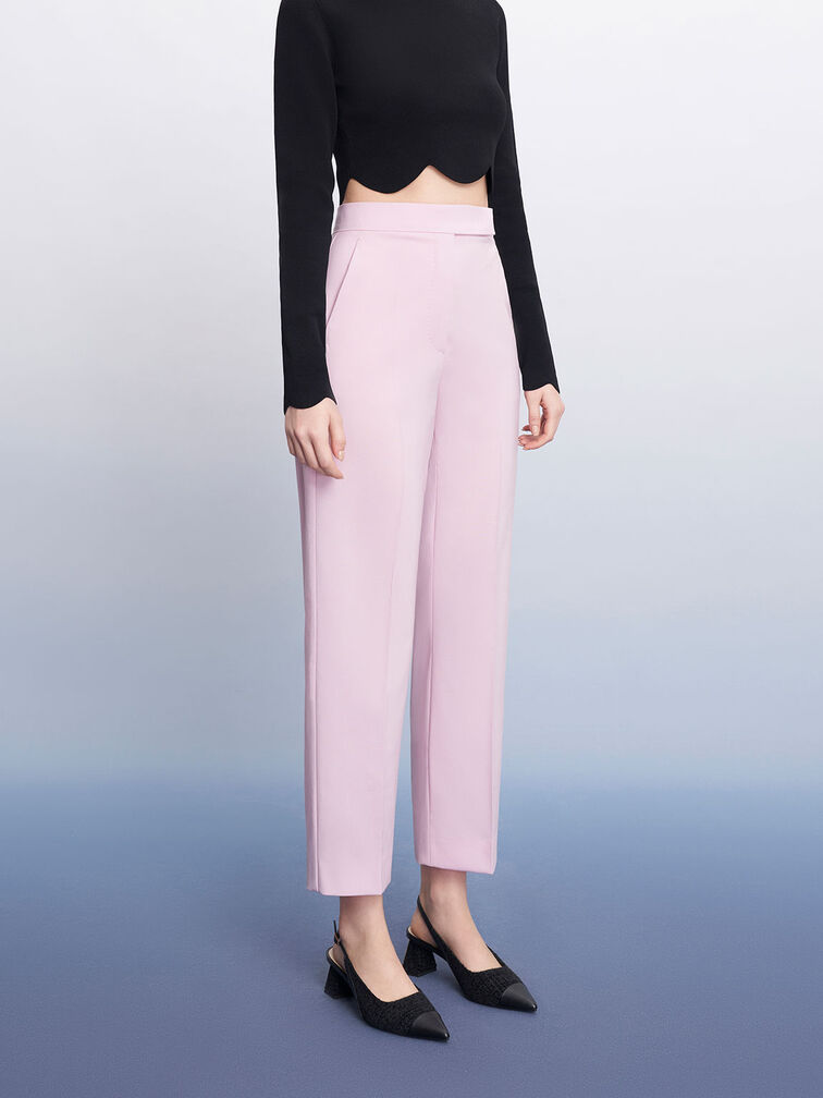 ZARA Cropped Fit Tweed Textured Wide Leg Pants Pink Size Small
