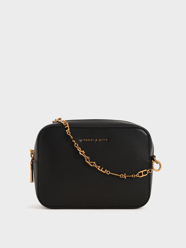 Chain-Link Rectangular Bag, Black, hi-res