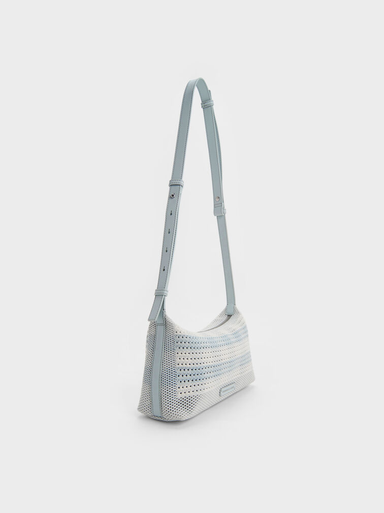 Ida Checkered Knitted Shoulder Bag, Sea Salt Blue, hi-res