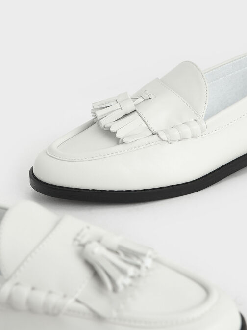 Tassel Penny Loafers, White, hi-res