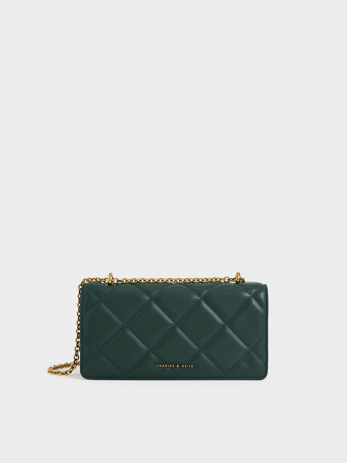 Paffuto Chain Handle Quilted Long Wallet, Dark Green, hi-res