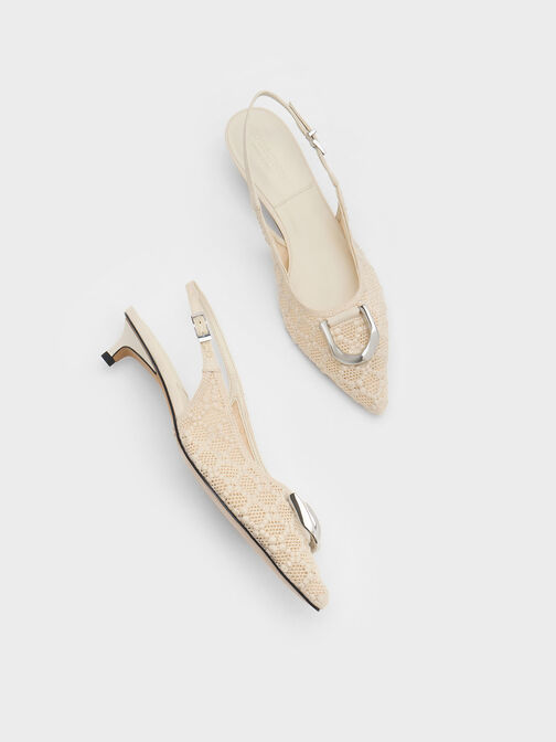 Gabine Patterned Slingback Pumps, Cream, hi-res