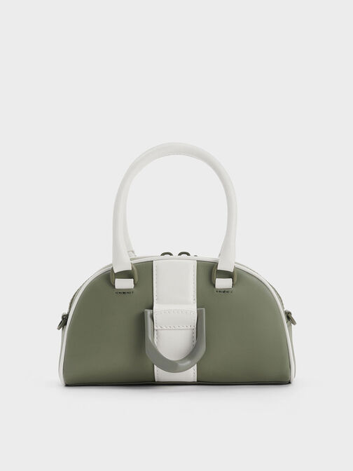 Gabine Two-Tone Leather Bowling Bag, Sage Green, hi-res