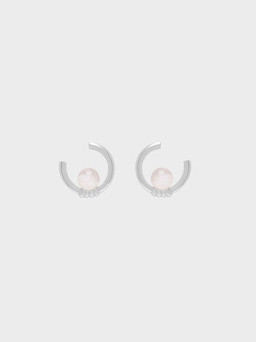 Rose Quartz Stud Earrings, Silver, hi-res