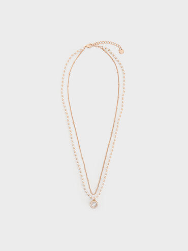 Pearl & Gemstone Double-Chain Necklace, Grey, hi-res