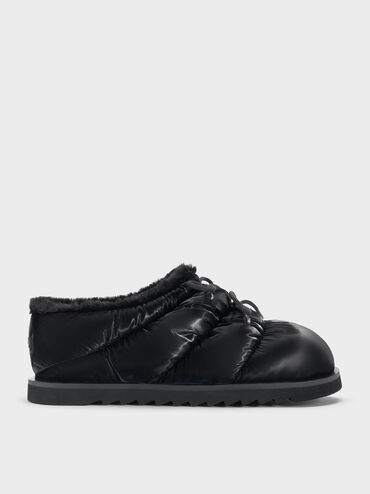 Egan Nylon Puffy Mules, Black Textured, hi-res