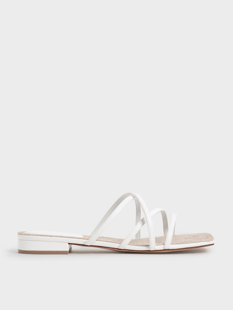 Strappy Square Toe Sandals, White, hi-res