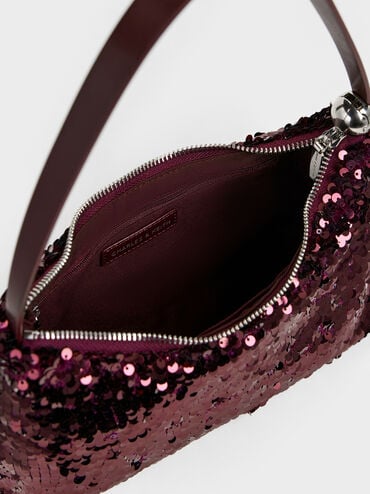 Jesmyn Sequinned Two-Way Bag, Burgundy, hi-res