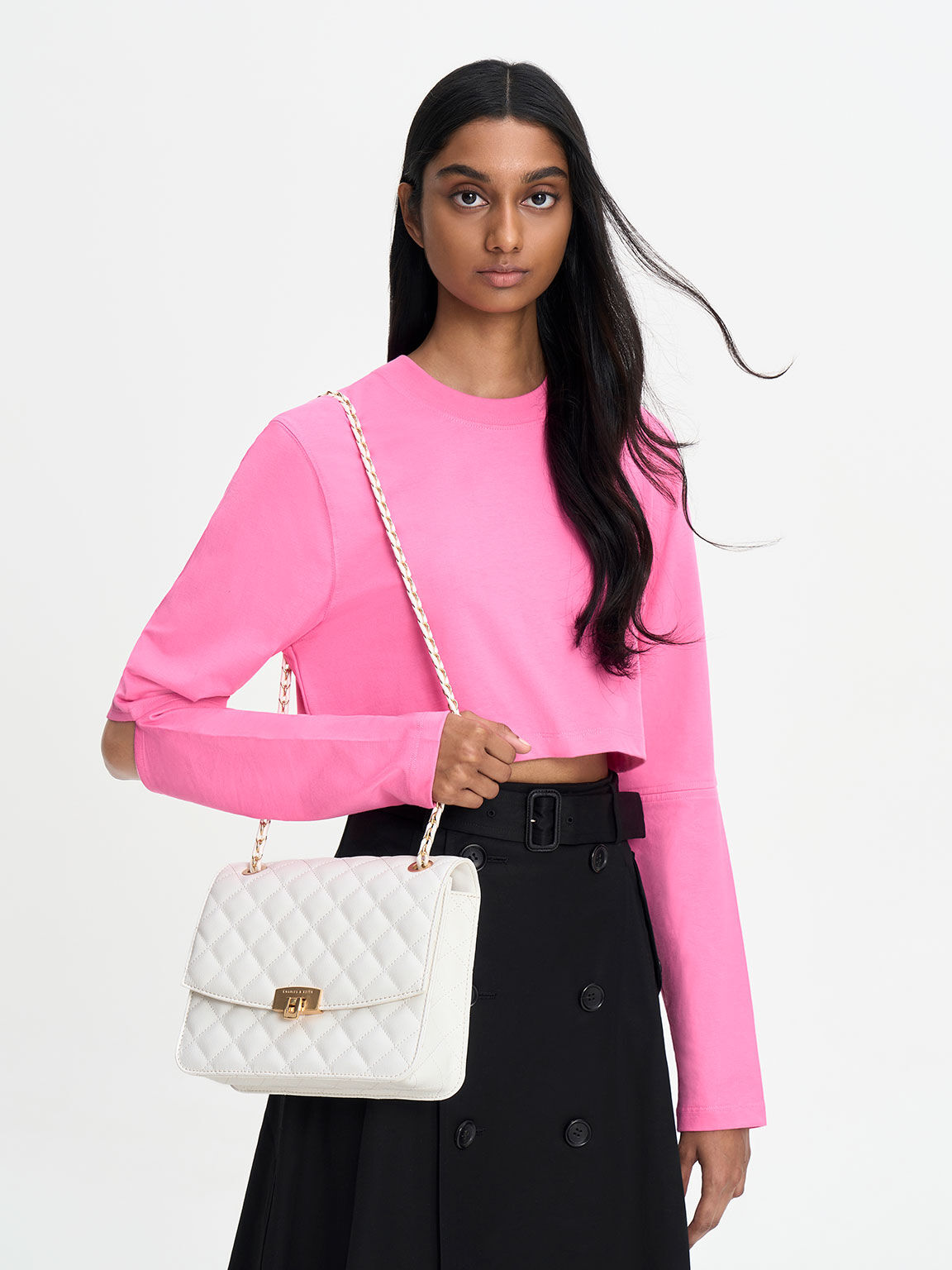 White Quilted Chain Strap Bag - CHARLES & KEITH International
