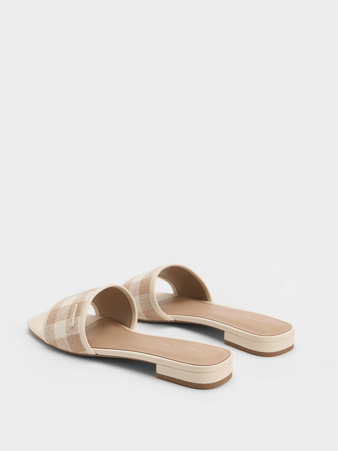 Woven Gingham Flat Sandals, Sand, hi-res