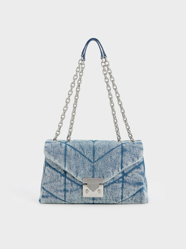 Eudora Denim Chevron Trapeze Bag, Denim Blue, hi-res