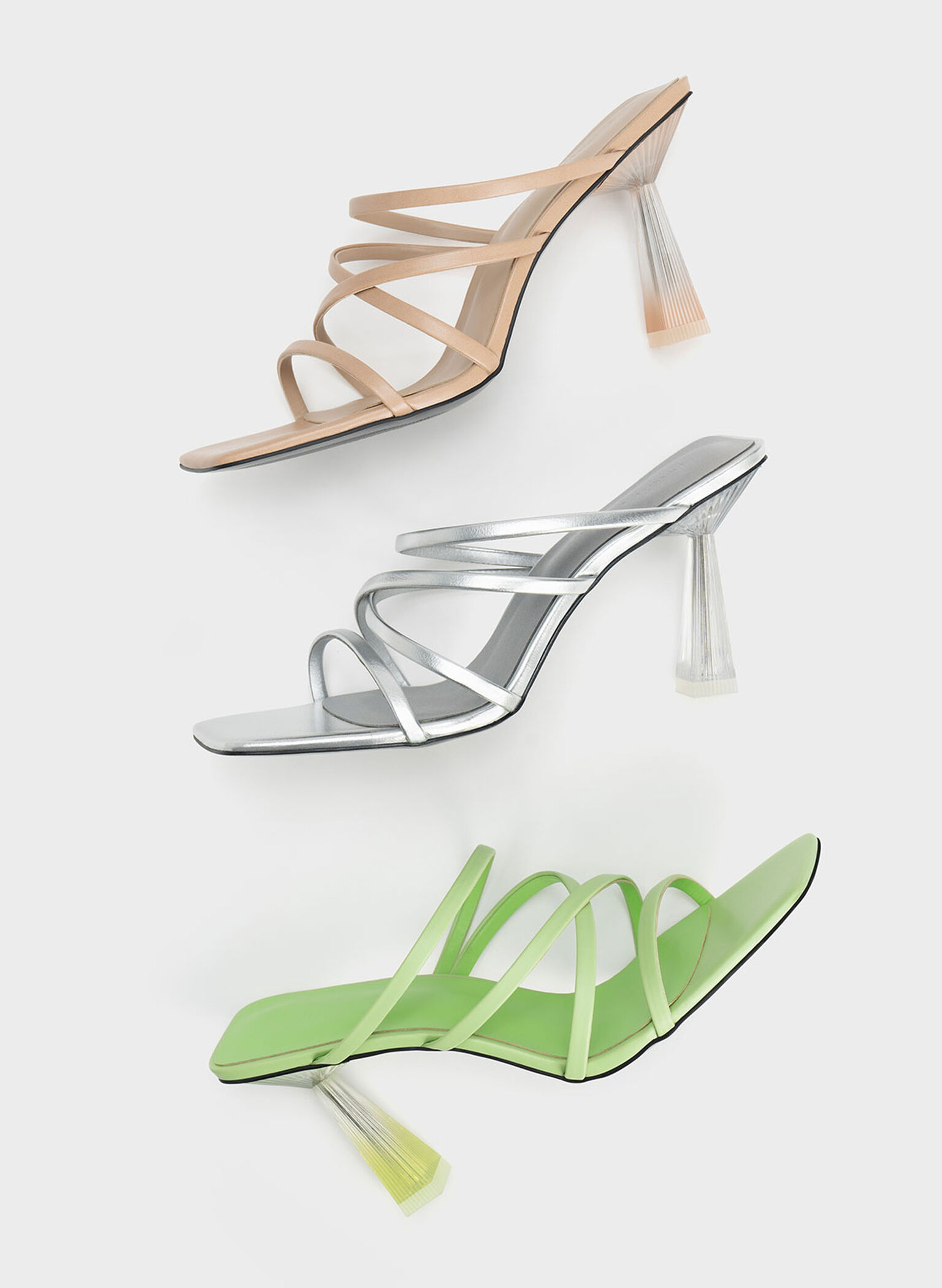 Transparent Heel Strappy Mules, Green, hi-res