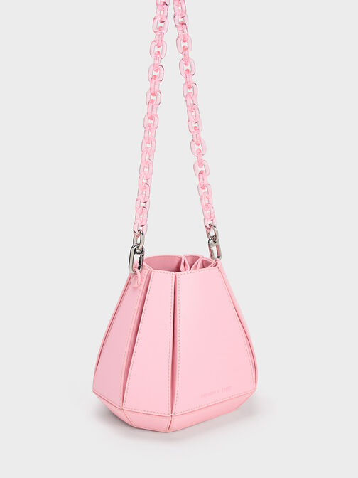 Geometric Structured Bucket Bag, Light Pink, hi-res