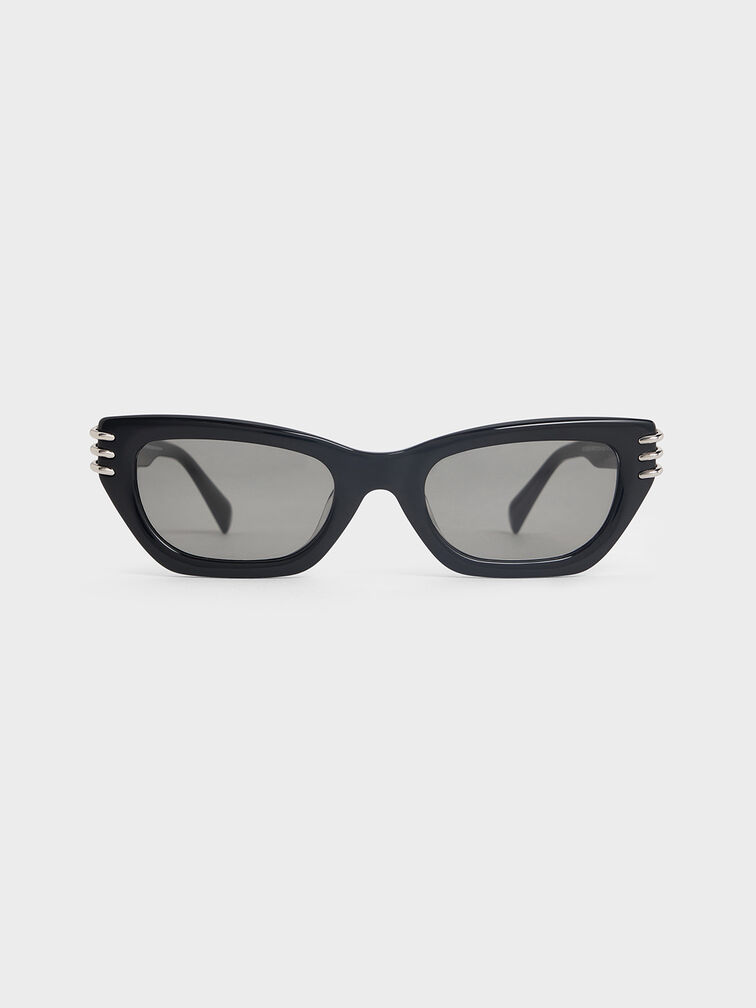 Gafas de sol cat-eye anguladas de acetato reciclado con detalles met�licos, Noir, hi-res
