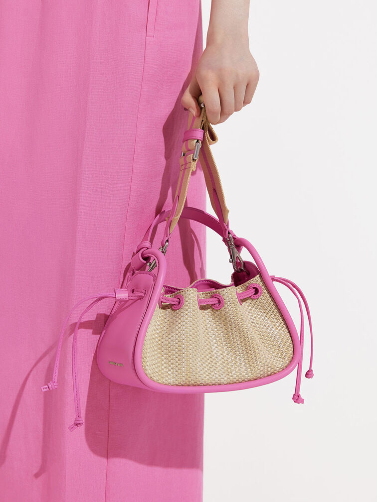 Ashby Raffia Curved Handle Bag, Pink, hi-res