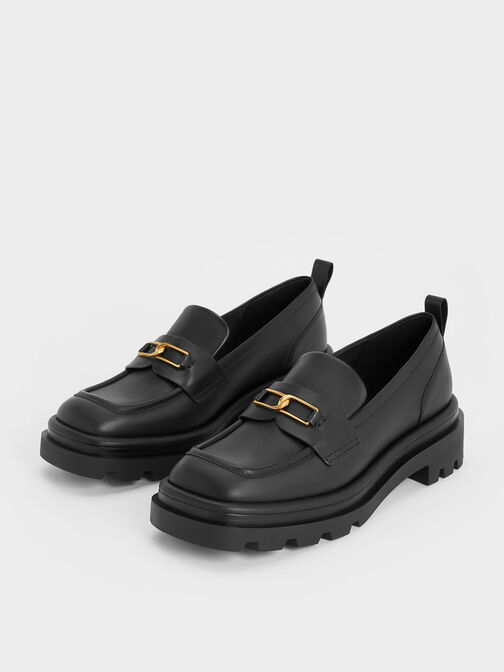 Mocasines Gabine de piel con lengüeta, Negro, hi-res