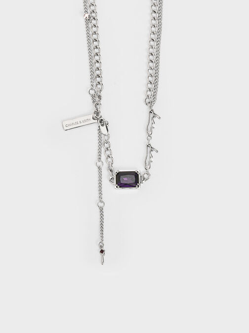 Zira Crystal Charm Double Necklace, Silver, hi-res