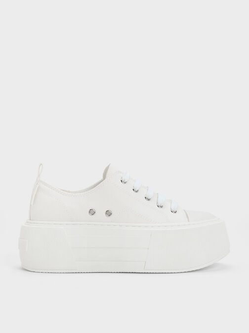 Chunky Platform Low-Top Sneakers, White, hi-res