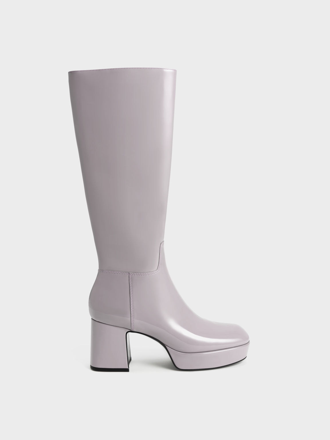 Patent Platform Knee-High Boots, Lilac Grey, hi-res
