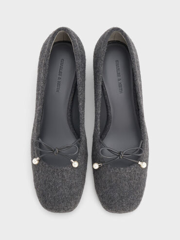 Bailarinas Barbara de fieltro con lazo de perlas, Gris, hi-res
