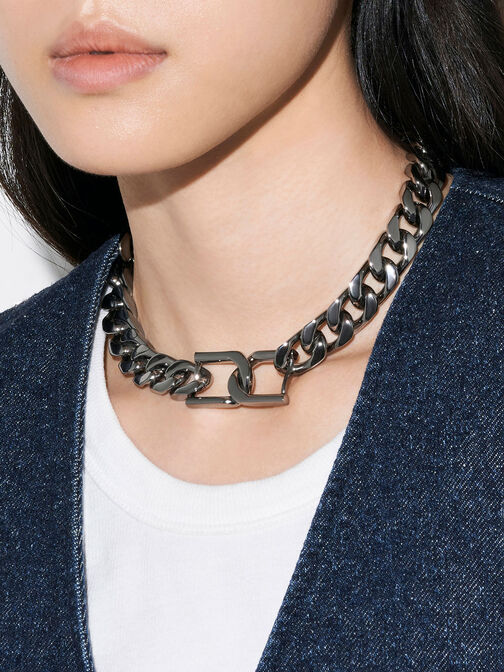 Gabine Chain-Link Choker Necklace, Black, hi-res